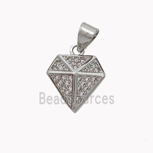 Copper Diamond Pendant Micropave Zirconia Platinum Plated