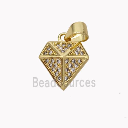 Copper Diamond Pendant Micropave Zirconia Gold Plated