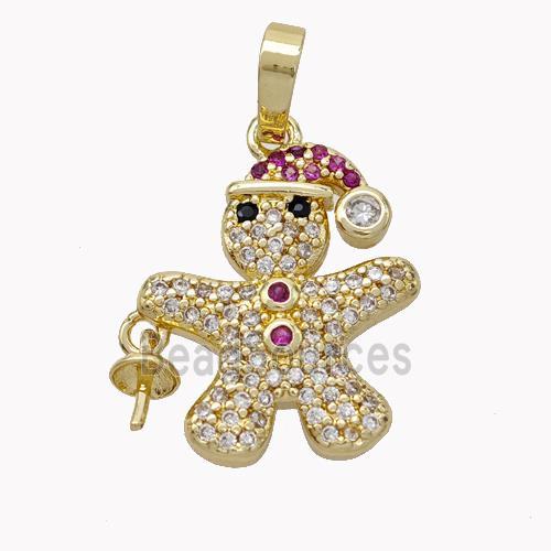 Christmas Gingerbread Man Copper Pendant Micropave Zirconia Gold Plated