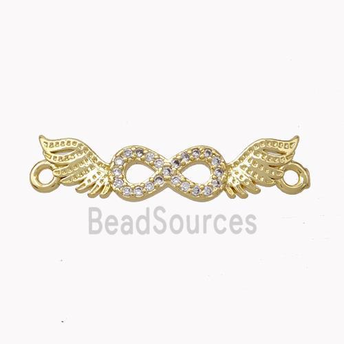 Copper Angelwings Connector Pave Zirconia Infinity Gold Plated