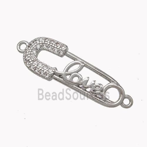 Safe Pins Charms Copper Connector Pave Zirconia LOVE Platinum Plated