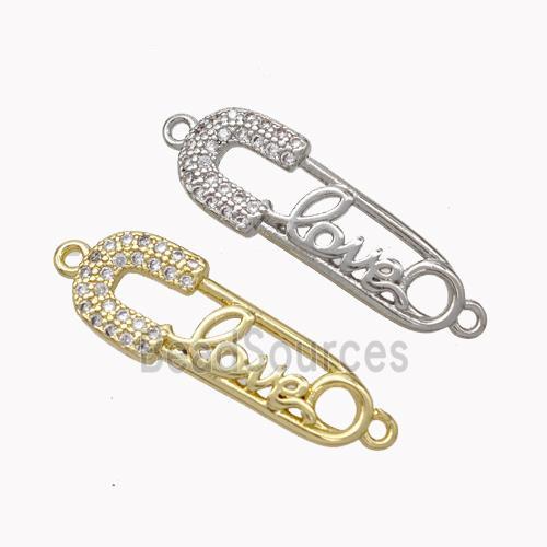 Safe Pins Charms Copper Connector Pave Zirconia LOVE Mixed