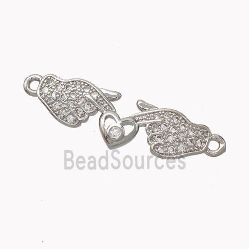 Copper Hand Connector Pave Zirconia Heart Platinum Plated