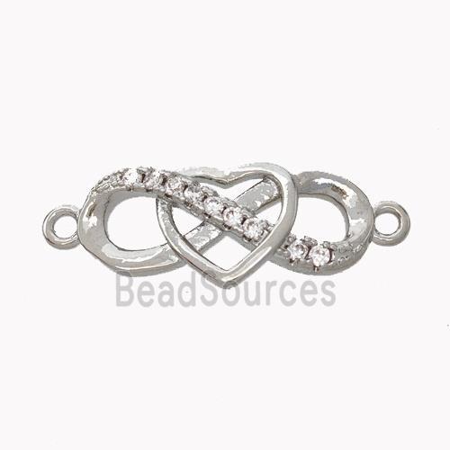 Copper Infinity Connector Pave Zirconia Heart Platinum Plated