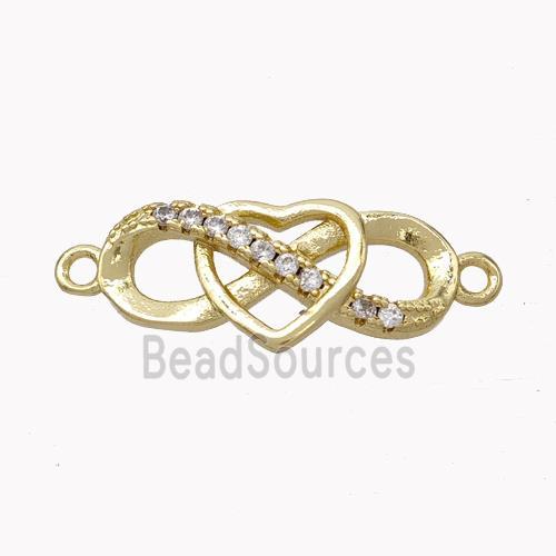 Copper Infinity Connector Pave Zirconia Heart Gold Plated