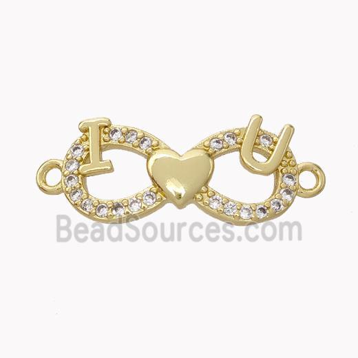 Copper Infinity Connector Pave Zirconia I Heart U Gold Plated