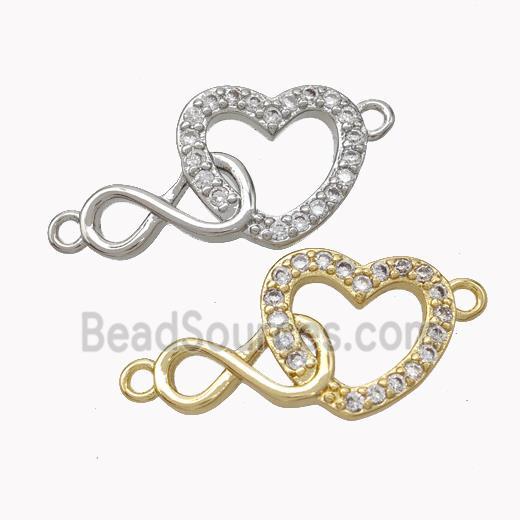 Copper Infinity Heart Connector Micropave Zirconia Mixed