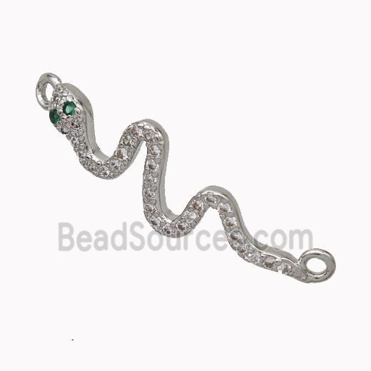 Copper Snake Connector Pave Zirconia Platinum Plated