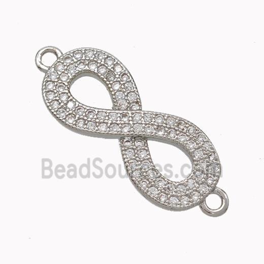 Copper Infinity Connector Micropave Zirconia Platinum Plated