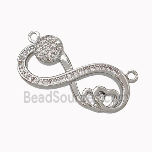 Copper Infinity Pendant Micropave Zirconia Heart Platinum Plated