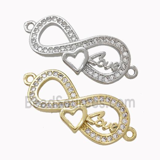 Copper Infinity Connector Micropave Zirconia Heart Love Mixed