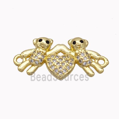 Copper Bear Connectore Pave Zirconia Heart Gold Plated