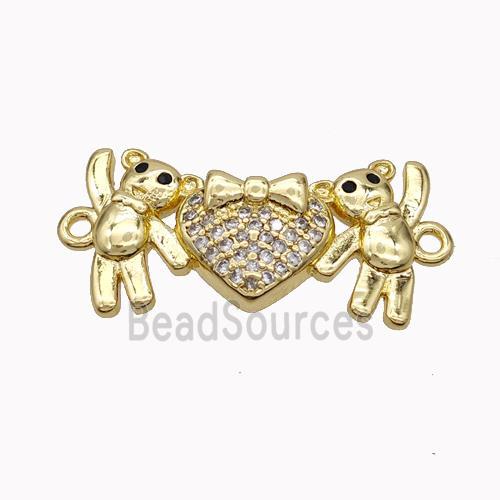 Copper Bear Connectore Pave Zirconia Heart Gold Plated