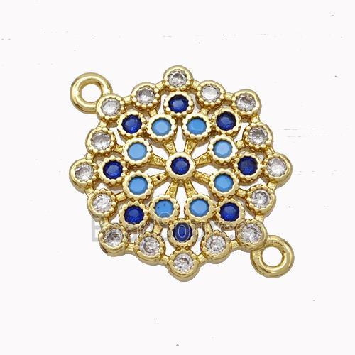 Copper Flower Connector Micropave Zirconia Gold Plated