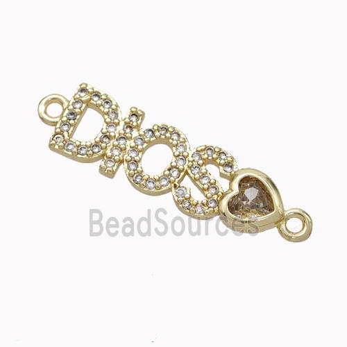 Copper Dios Connector Micropave Zirconia Heart Gold Plated