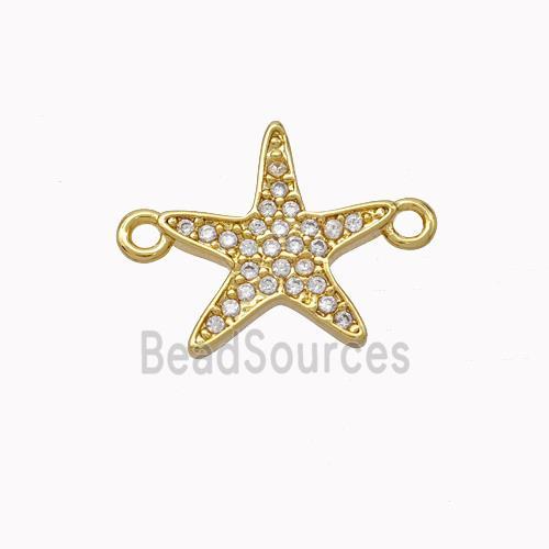 Copper Starfish Connector Micropave Zirconia Gold Plated