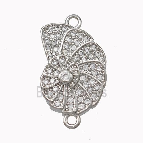 Nautilus Charms Copper Spiral Shell Connector Pave Zirconia Platinum Plated