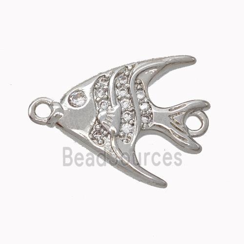 Copper Fish Connector Micropave Zirconia Platinum Plated