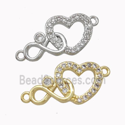 Copper Heart Infinity Connector Micropave Zirconia Mixed