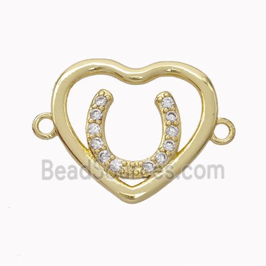 Copper Heart Connector Micropave Zirconia Horseshoe Gold Plated