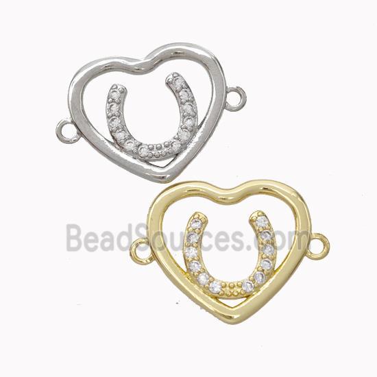 Copper Heart Connector Micropave Zirconia Horseshoe Mixed