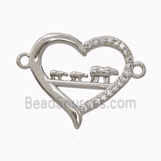 Copper Heart Connector Micropave Zirconia Platinum Plated