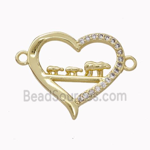 Copper Heart Connector Micropave Zirconia Gold Plated