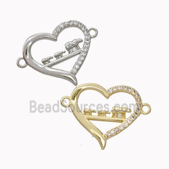 Copper Heart Connector Micropave Zirconia Mixed