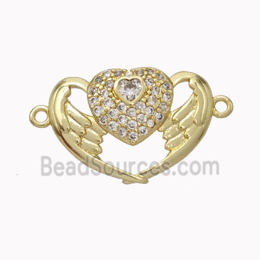 Copper Heart Angelwings Micropave Zirconia Gold Plated