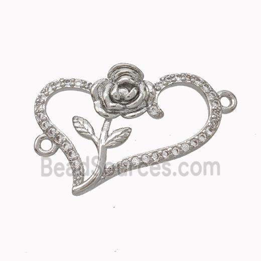 Copper Heart Micropave Zirconia Flower Platinum Plated