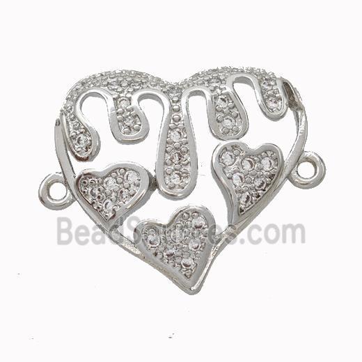 Copper Heart Micropave Zirconia Platinum Plated