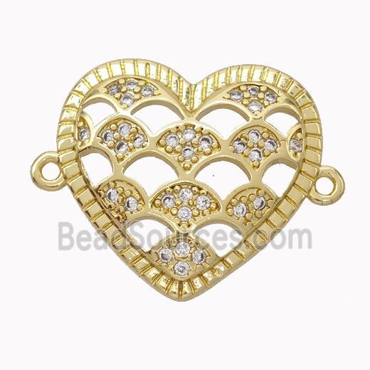 Copper Heart Micropave Zirconia Fan Gold Plated