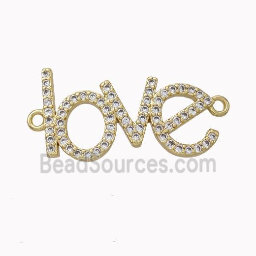 Copper LOVE Connector Micropave Zirconia Gold Plated