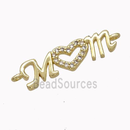 Copper MOM Connector Micropave Zirconia Heart Gold Plated