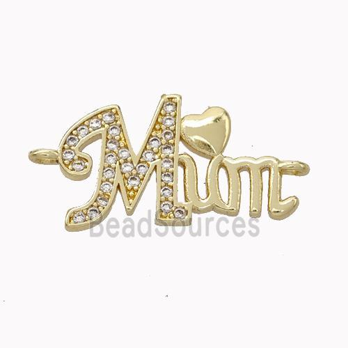 Copper MUM Connector Micropave Zirconia Heart Gold Plated