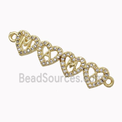 Copper MAMA Connector Micropave Zirconia Heart Gold Plated