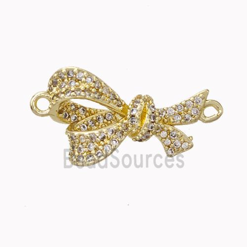 Copper Bowknot Connector Micropave Zirconia Gold Plated