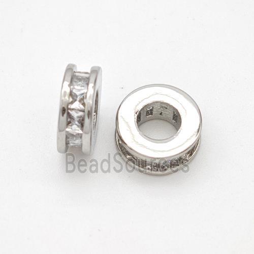 Copper Heishi Spacer Beads Micropave Zirconia Large Hole Platinum Plated