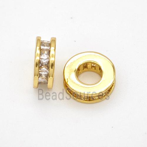 Copper Heishi Spacer Beads Micropave Zirconia Large Hole Gold Plated