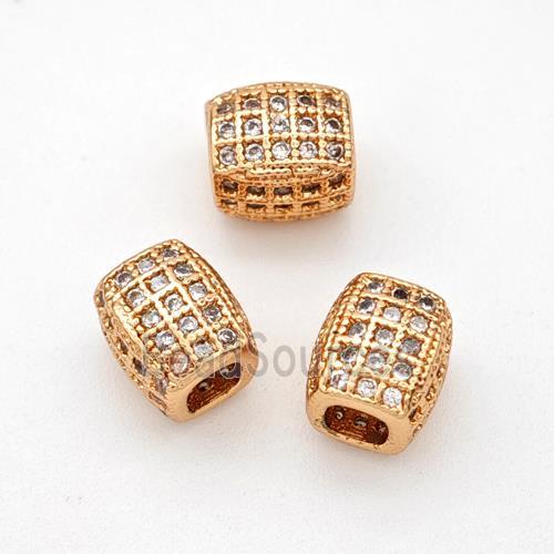 Copper Cuboid Beads Pave Zirconia Large Hole Rose Gold