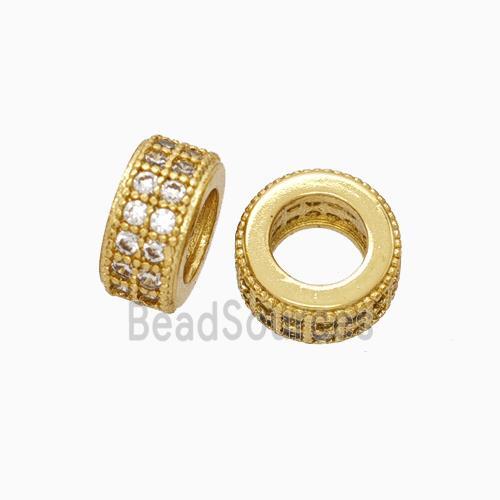 Copper Wheel Beads Micro Pave Zirconia Large Hole Gold Plated