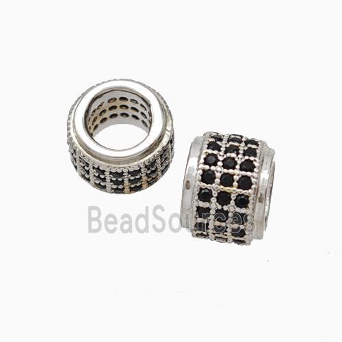 Copper Wheel Beads Pave Zirconia Large Hole Rondelle Platinum Plated