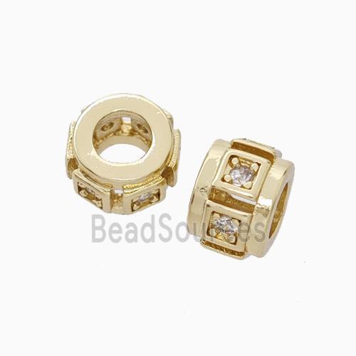 Copper Rondelle Beads Pave Zirconia Large Hole Gold Plated