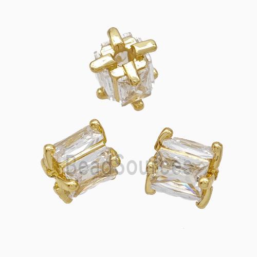 Copper Tube Beads Pave Zirconia Gold Plated