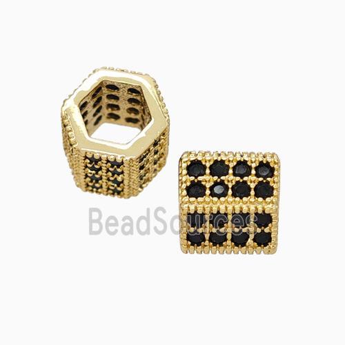 Copper Hexagon Tube Beads Micropave Zirconia Large Hole Gold Plated