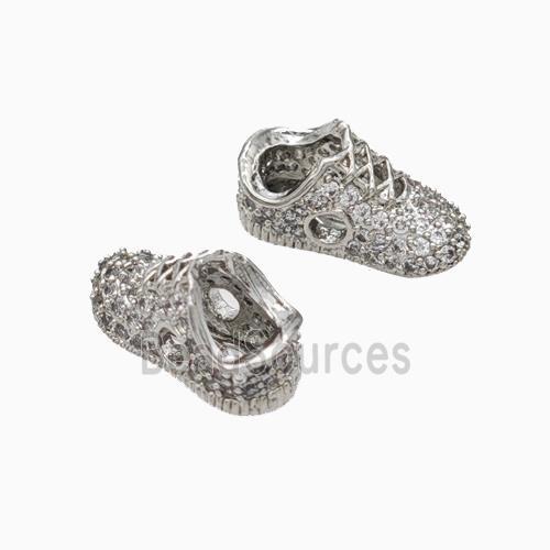 Copper Shoes Beads Micropave Zirconia Platinum Plated