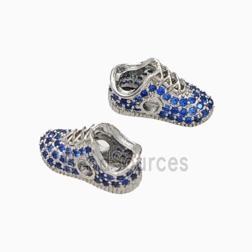 Copper Shoes Beads Micropave Zirconia Platinum Plated