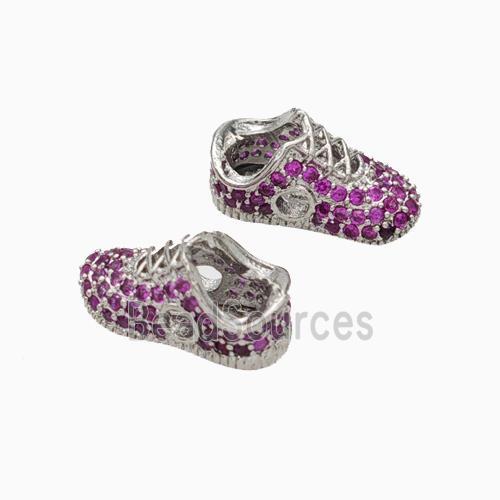 Copper Shoes Beads Micropave Zirconia Platinum Plated