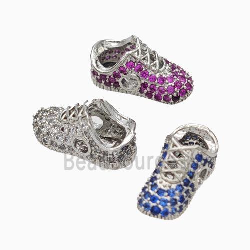 Copper Shoes Beads Micropave Zirconia Platinum Plated Mixed