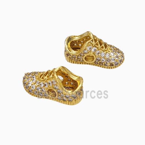 Copper Shoes Beads Micropave Zirconia Gold Plated